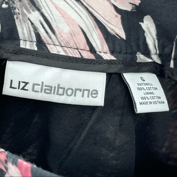 Liz Claiborne Skirt 6 Black Pink White Floral Flare Pleated - Picture 7 of 7